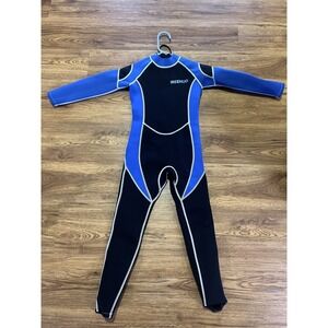 IREENUO Kids Blue Black Neoprene 2.5mm Thick Long Sleeve One Piece Wetsuit Sz 8
